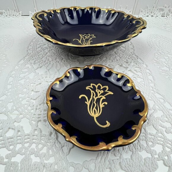 2 Vintage Stadtilm Cobalt Blue Round Shape Decorative Trinket Candy Dishes - Picture 5 of 13
